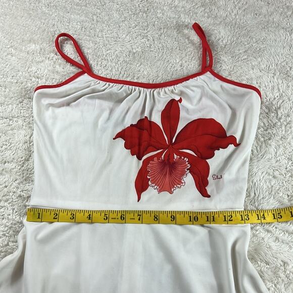 Vintage 70s Alfred Shaheen graphic print red flower maxi dress, 8 - Picture 5 of 11